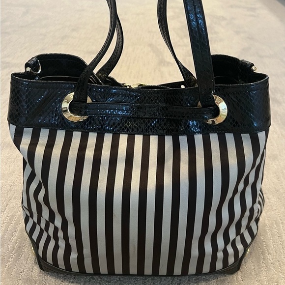 Henri Bendel Striped Handbag Signature Dark Brown and White Stripe Large - Picture 10 of 16